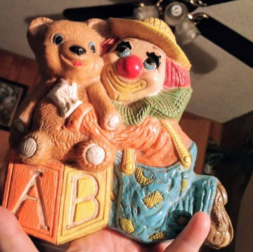 Vintage Clown & Bear Wall Hanging